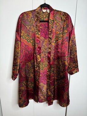 Victoria’s Secret Silk-Feel Paisley Kimono Robe in Rich Burgundy & Gold M/L